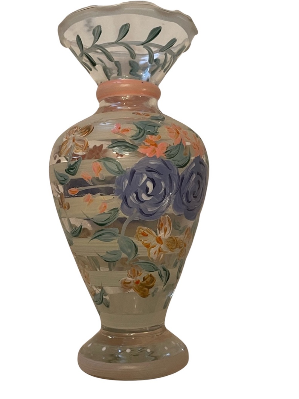 Hand painted glass vase floral flowers